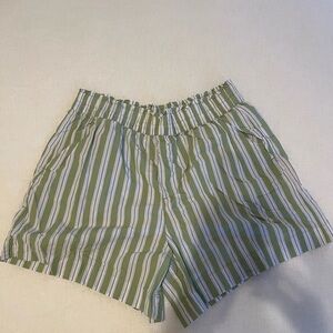 Aerie Green Striped Shorts, Size Large